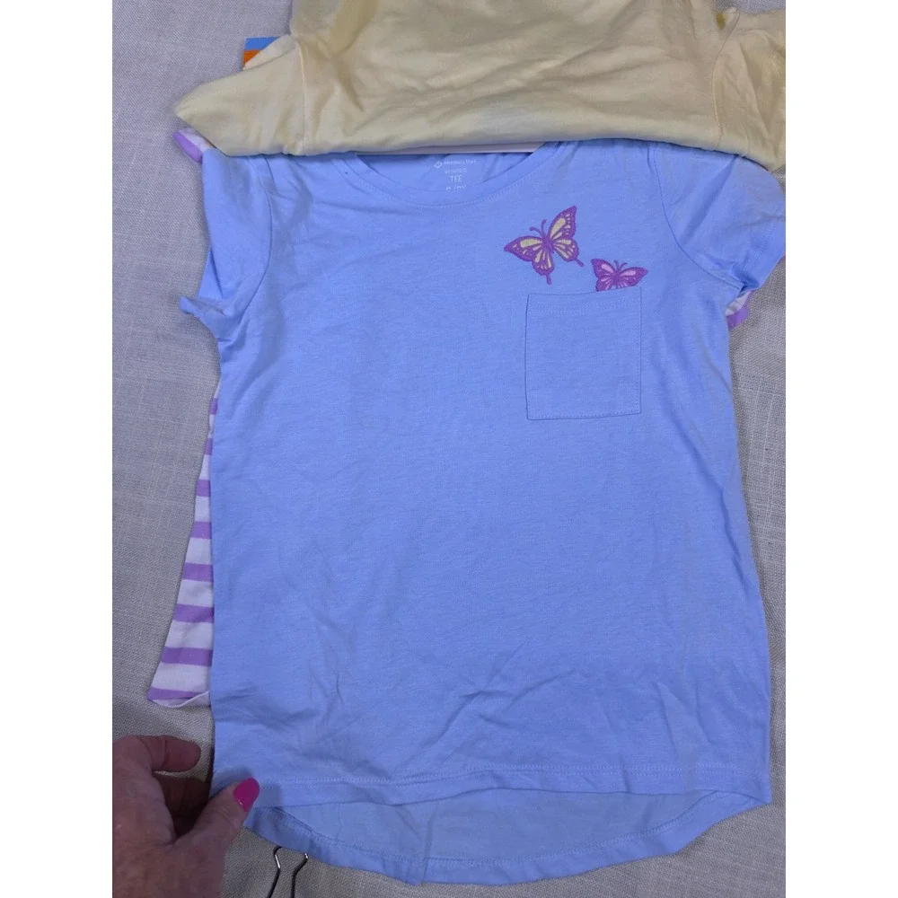 Members Mark Girls 3 Pack My Favorite Tees Butterfly Striped Shirts Size 6 6X